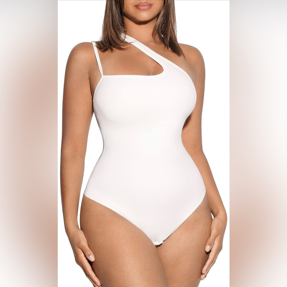 One Shoulder White Bodysuit